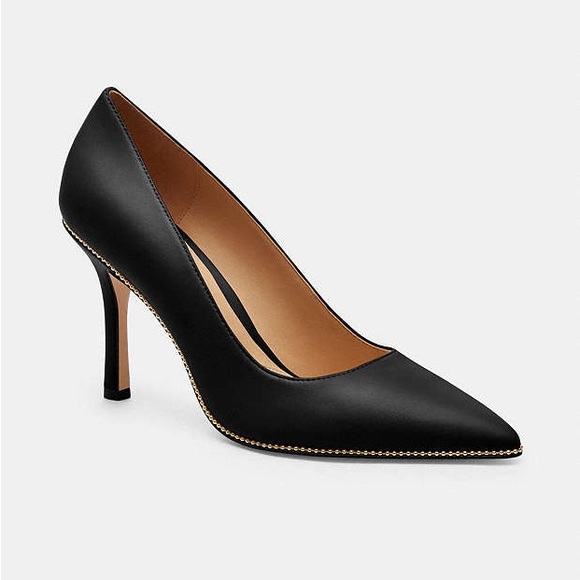 NEW COACH Samantha  Pointed Toe Pump Black/Gold Leather 7.5 - Picture 2 of 12